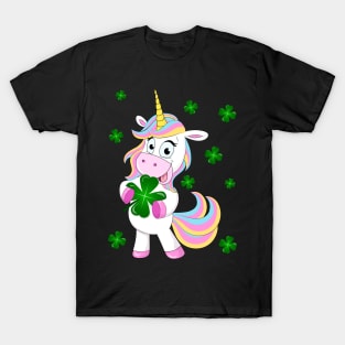 St. Patrick's Day Lucky Unicorn Holding a Four Leaf Clover T-Shirt